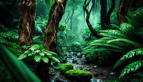 Forest Stones Rainforest Jungle Green Nature Background In The Rain, Forest, Natural, In The ...