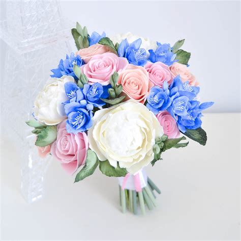 Pink And Blue Wedding Bouquet - Handmade With Love | Oriflowers