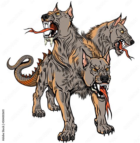 Cerberus hellhound Mythological three headed dog the guard of entrance to hell. Hound of Hades ...