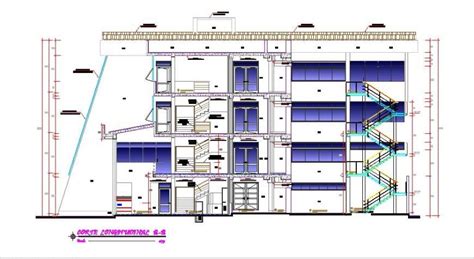 Longitudinal sectional details of regional office building dwg file - Cadbull