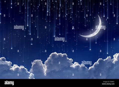 Peaceful background, night sky with moon, stars, beautiful clouds. Elements of this image ...