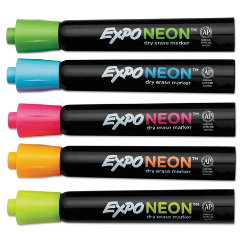 Neon Windows Dry Erase Marker, Broad Bullet Tip, Assorted Colors, 5/Pack - Reparto