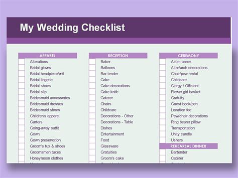 EXCEL of Useful Wedding Checklist.xlsx | WPS Free Templates