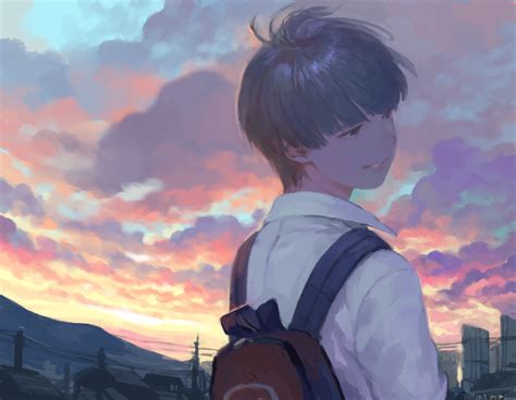 Wallpaper : sunset, anime boys, backpack, smile 1800x1400 - eltoro - 1583543 - HD Wallpapers ...