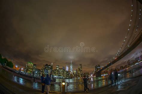 Manhattan and Brooklyn Bridge Night View and the People Editorial Photo - Image of rise, bridge ...