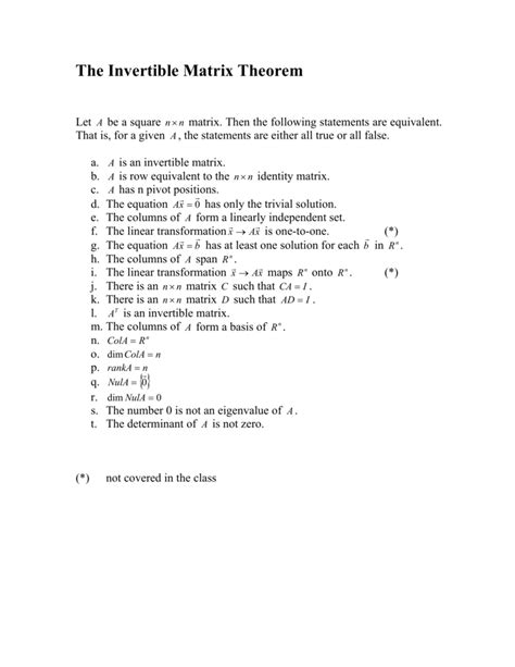 The Invertible Matrix Theorem