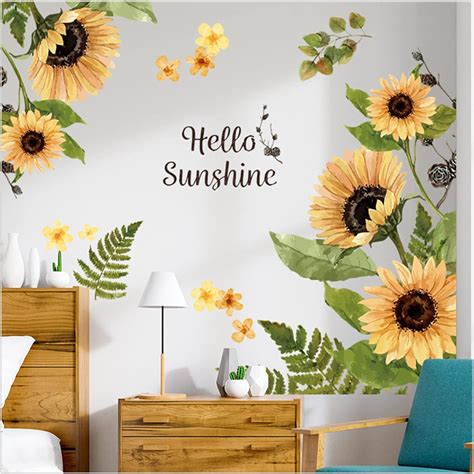 Amazon.com: Sunflower Wall Stickers, 3D Yellow Flower Wall Decals, Easy Peel and Stick Wallpaper ...