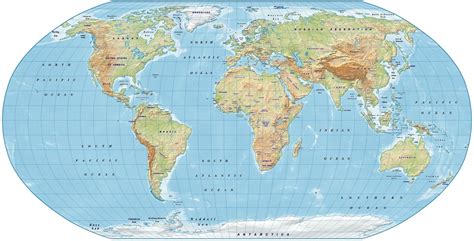 Digital vector, royalty free, World relief map in the Robinson projection, light color UK ...