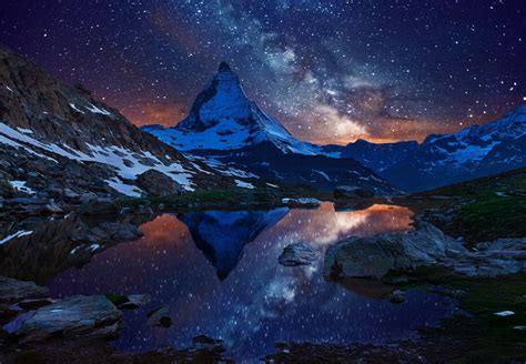 Matterhorn in the Milky Way | Switzerland wallpaper, Scandinavian art print, Starry night wallpaper