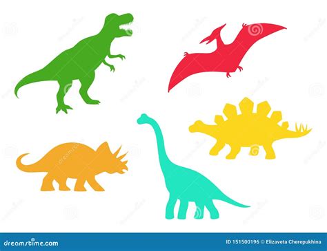 Dinosaur Vector Silhouettes - T-rex, Brachiosaurus, Pterodactyl, Triceratops, Stegosaurus. Cute ...