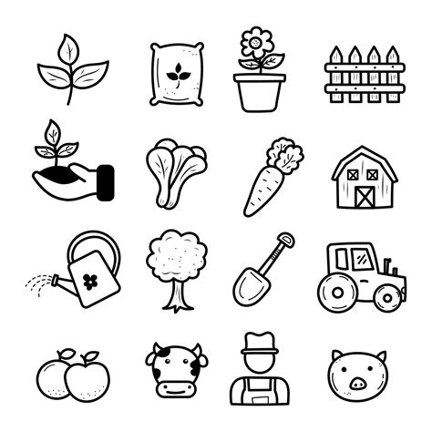 Set of agriculture vector elements with doodle drawing style isolated on white background ...