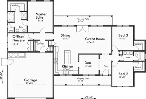 One Story 4 Bedroom House Plans : Country Style House Plan - 4 Beds 2.5 Baths 2597 Sq/Ft ...