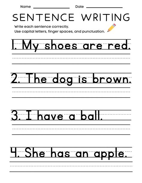 25 Printable Sentence Writing Worksheets, Write the Sentence Worksheets, Practice Writing ...