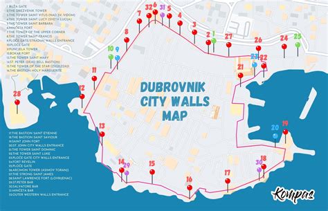 Dubrovnik City Walls Map — Entrances, Stops & More | Kompas.hr