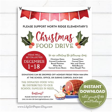 Editable Christmas Food Drive Flyer Template 8.5x11 PTA/PTO | Etsy