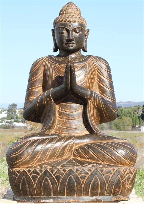 SOLD Stone Namaste Garden Buddha Statue 42" (#96ls252): Lotus Sculpture