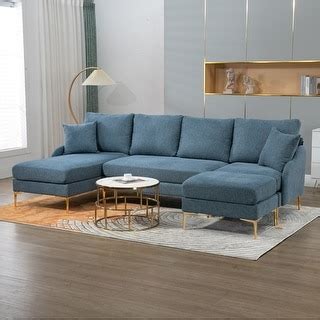 Blue Customizable Polyester U-Shape Sectional Sofa with Ottoman - Bed Bath & Beyond - 39090654