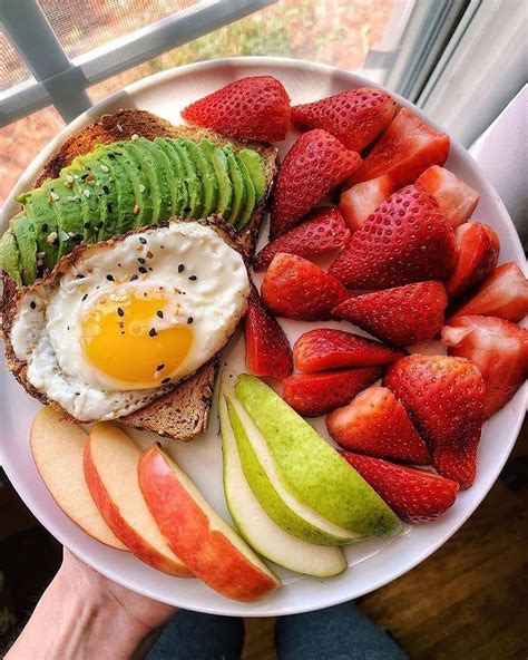 Breakfast Strawberries + apple + pear + egg and avocado toast. - - Save for lat... in 2020 ...