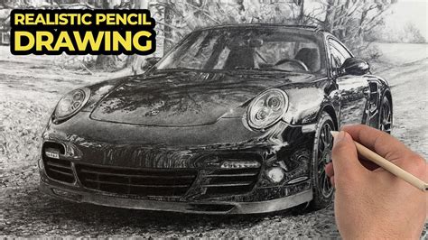 Porsche Drawing - How to Draw a Realistic Car - YouTube