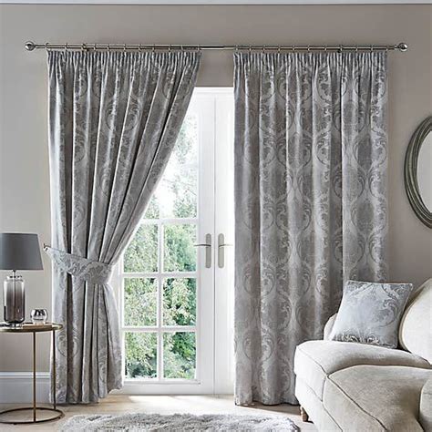 Zahra Silver Jacquard Pencil Pleat Curtains | Curtains living room elegant, Luxury curtains ...