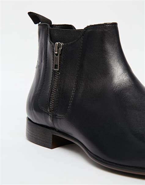 ASOS Zip Chelsea Boots In Leather in Black for Men - Lyst