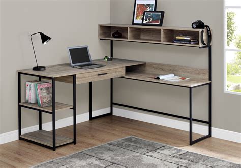 Taupe & Black Metal 59" L-Shaped Corner Desk – ComputerDesk.com