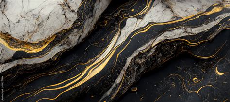 The texture of black and white marble with gold veins. Natural pattern. Abstract 3D illustration ...