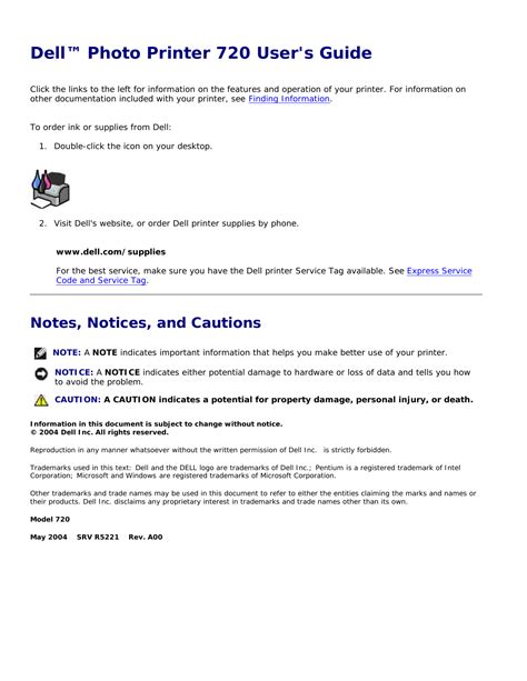 Dell 720 Color Printer Users Manual Dell™ Photo User's Guide