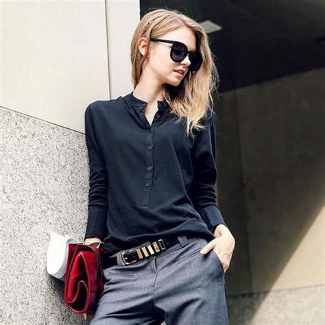 plain black polo shirt plain tops Long Sleeve Women Polo Shirt womens polos shirts cotton korean ...