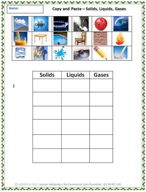 Solid Liquid Gas Worksheets For Grade 1