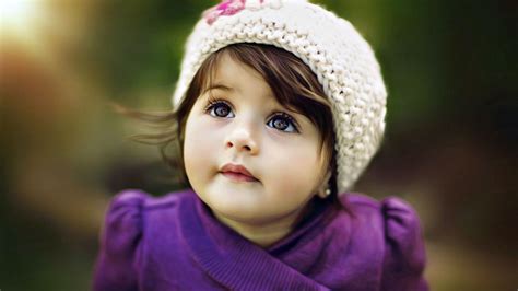 Cute Adorable Girl Baby Is Looking Up Wearing Purple Dress HD Cute Wallpapers HD - EroFound