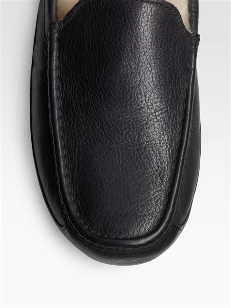 UGG Mens Ascot Leather Slippers in Black (Brown) for Men - Lyst