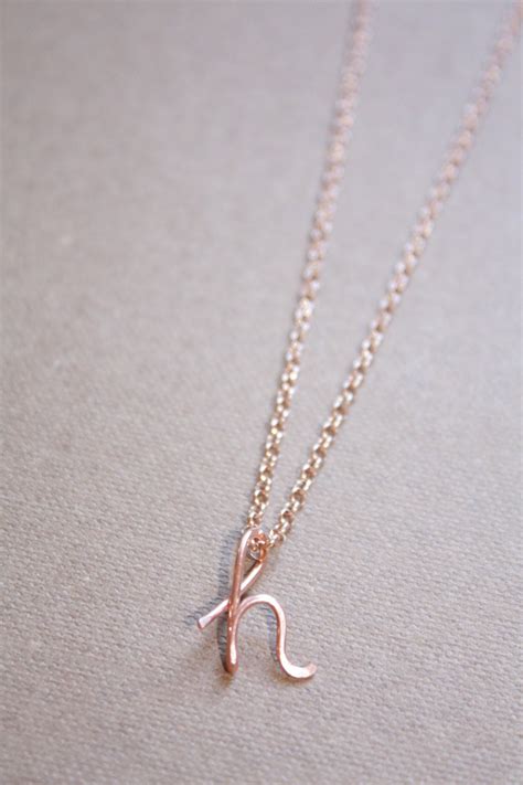 Letter H Necklace Rose Gold Initial Necklace Cursive Letter