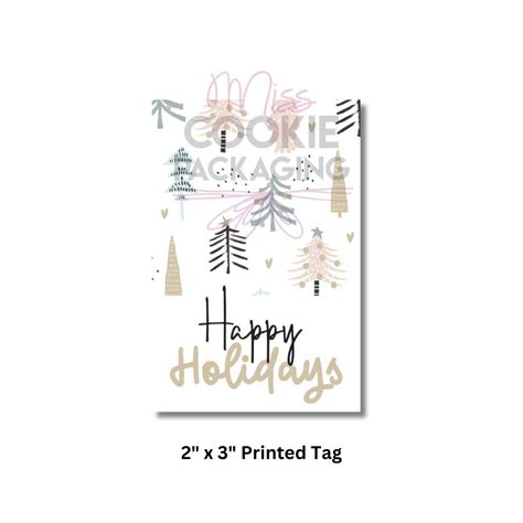 "Happy Holidays" Tag – 25 Printed 2" x 3" Tags - Miss Cookie Packaging