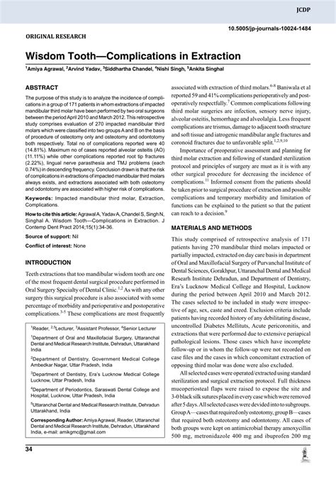 (PDF) Wisdom Tooth-Complications in Extraction