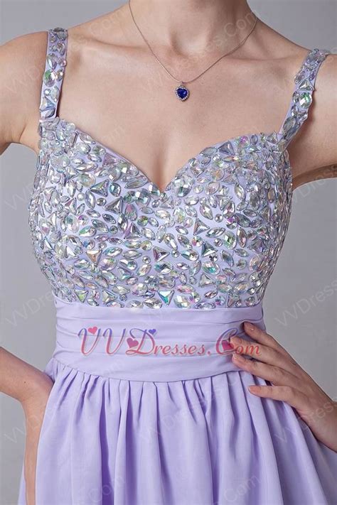 Spaghetti Straps Coloured Diamond Lavender Graduation Dress