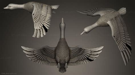 Bird figurines - Duck IN FLIGHT, STKB_0019. 3D stl model for CNC