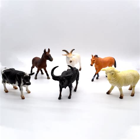 Jimmy's Toys- 6 Piece Plastic Farm Animals -6'' Realistic Figurine Toys - Cow, Bull, Horse, Goat ...