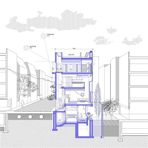 Architectural Drawing of a House with Blue Lines