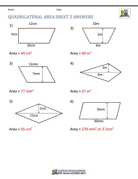 Area of Quadrilateral Worksheets