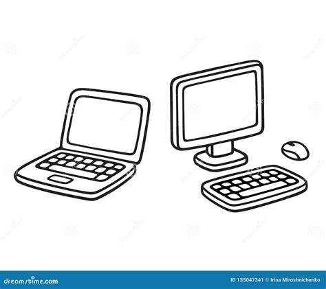 Laptop computer drawing stock vector. Illustration of doodle - 135047341