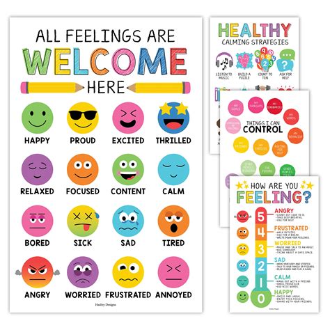 Buy 4 Colorful Feelings Chart For Kids Emotions Chart For Kids Feelings - Toddler Emotions s For ...