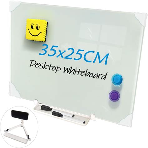 Small Glass Whiteboard Desktop with Adjustable Stand 35x25cm, Personal Dry Wipe Glass Panel ...