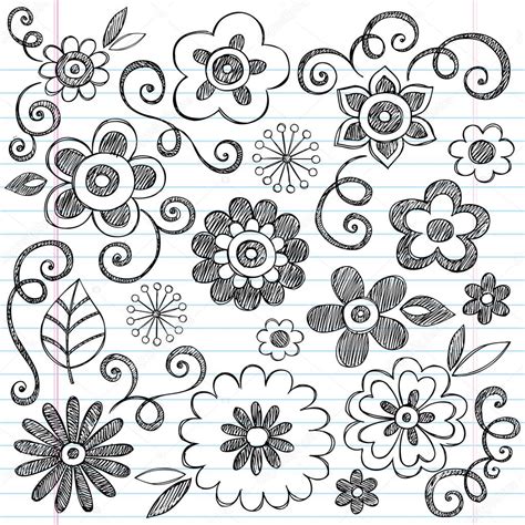 Flowers Sketchy Notebook Doodles Vector Design Elements — Stock Vector © blue67 #9263830