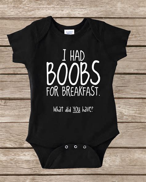 FUNNY BABY ONESIE 'BOOBS FOR BREAKFAST' [BLACK] CUTE BABY STUFF BABY CLOTHES CUSTOM BABY CLOTHES ...