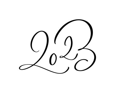 Calligraphy vintage vector lettering hand drawn black number text 2023. Happy New Year greeting ...