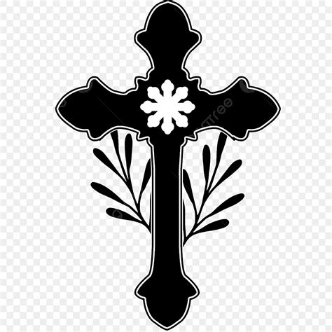 Flower And Grass Worship Decoration Cross Clipart Black And White, Cross Drawing, Grass Drawing ...