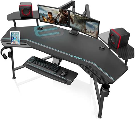 Buy EUREKA ERGONOMIC Gaming Desk with Led Lights, 72" Large Wing-Shaped Studio Desk W Keyboard ...