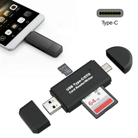 SD Card Reader, 3 in 1 Micro USB Type C Portable Memory Card Reader and SD/TF Card Adapter with ...