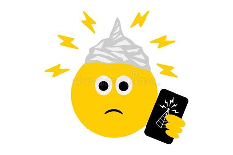 Emoji Wearing Tin Foil Hat, Carrying Phone with Radio Tower Icon, Conspiracy Theory Stock ...